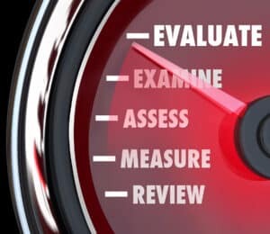 A performance review or evaluation measured on a speedometer or gauge to assess or review your actions on a job or exam